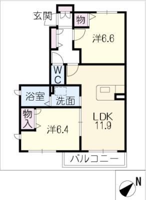 ウエストパーク(2LDK/1階)の間取り写真