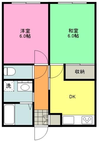 リバ-サイドヴィレッジB(2DK/1階)の間取り写真