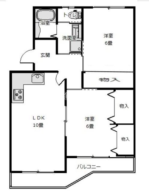 遠鉄ハイツ西ヶ崎E棟(2LDK/3階)の間取り写真