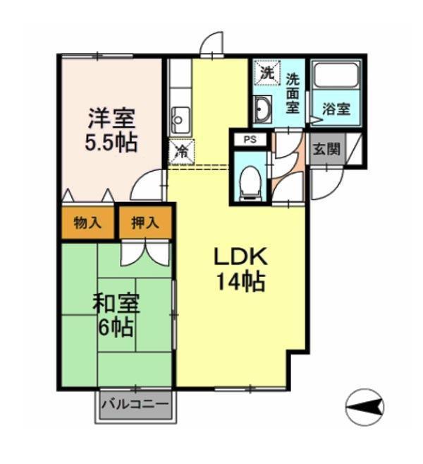 アーバンサイトB(2LDK/1階)の間取り写真