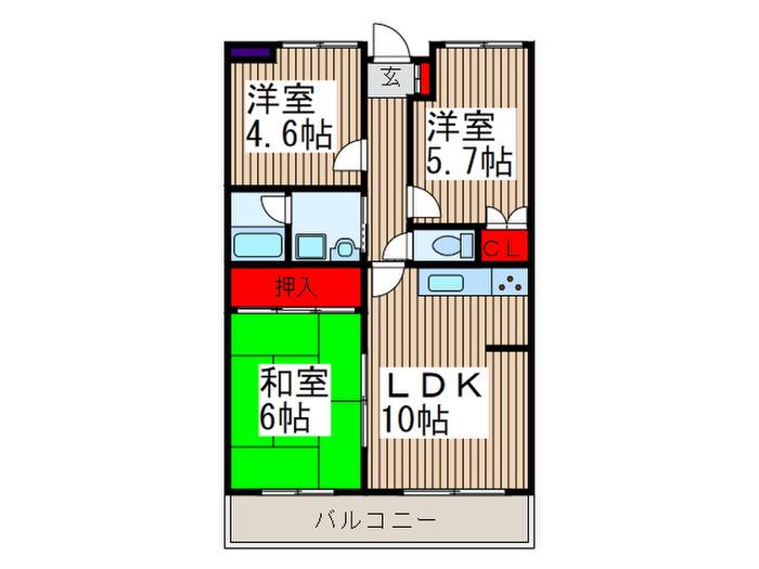 ベルメゾン武蔵浦和(3LDK/2階)の間取り写真