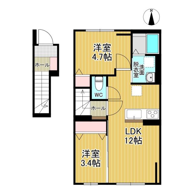 ハイムメゾン双葉町A棟(2LDK/2階)の間取り写真