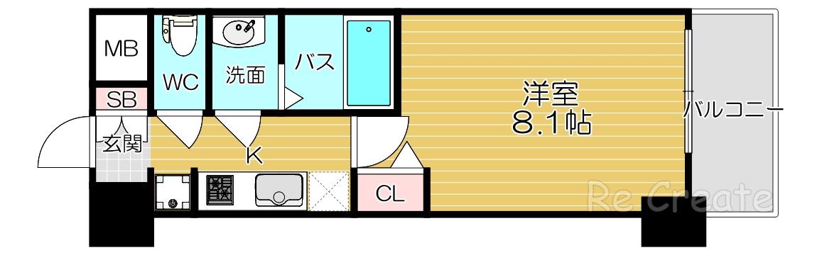 プレサンス谷町九丁目駅前(1K/14階)の間取り写真