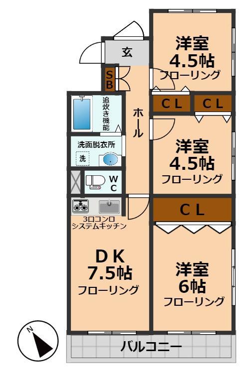 グレース多磨(3DK/1階)の間取り写真