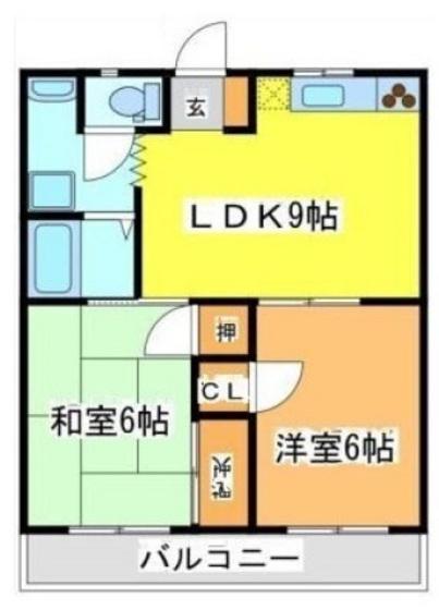 カーサフェリーチェ入野(2DK/1階)の間取り写真