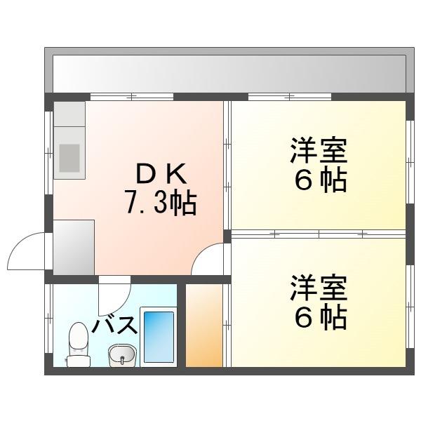 丸勝アパートA棟(2DK/2階)の間取り写真
