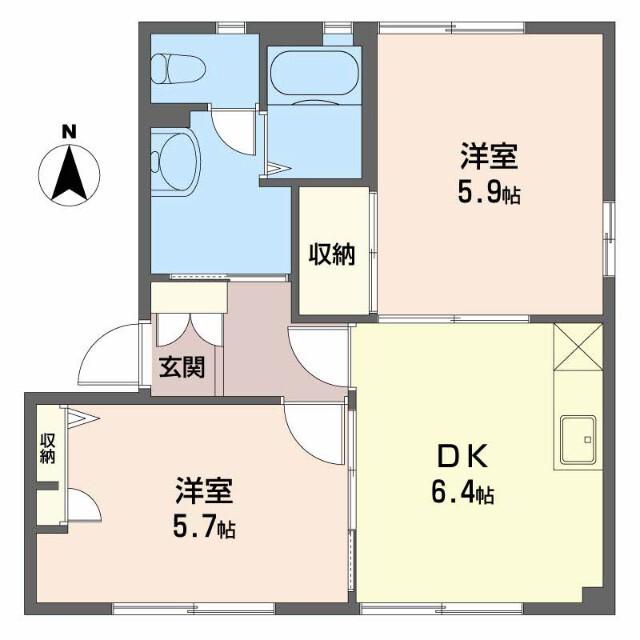 モンシェリ1番館(2DK/1階)の間取り写真