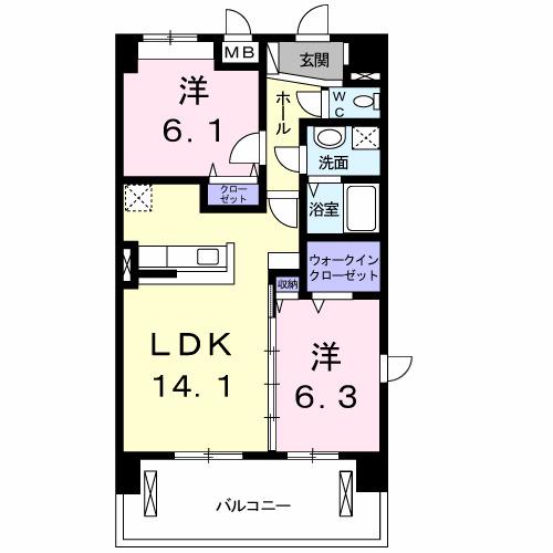 ホワイトヒルズ ドリーバーデン(2LDK/6階)の間取り写真