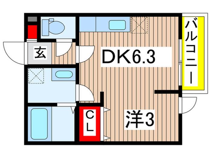 メリディアンなないろの里 参番館(1DK/2階)の間取り写真