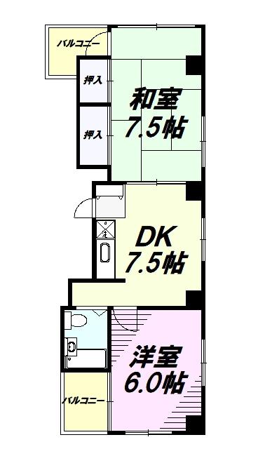 アーバン寺町(2DK/2階)の間取り写真