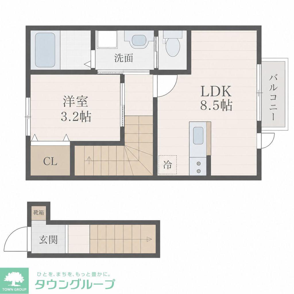 根岸町AP A棟(1LDK/2階)の間取り写真
