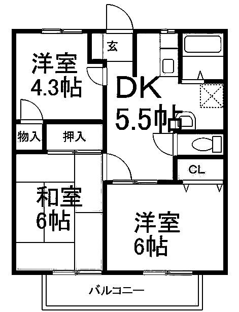 BCASA行田桜町RE-BORN(3DK/1階)の間取り写真
