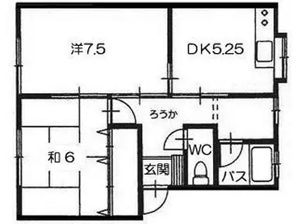 クレスト川先(2DK/1階)の間取り写真