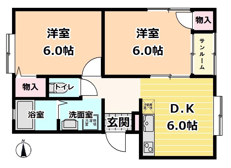 レンゲジハイツ(2DK/2階)の間取り写真