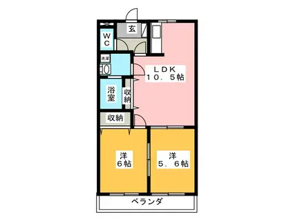 コーポあすかI(2LDK/1階)の間取り写真