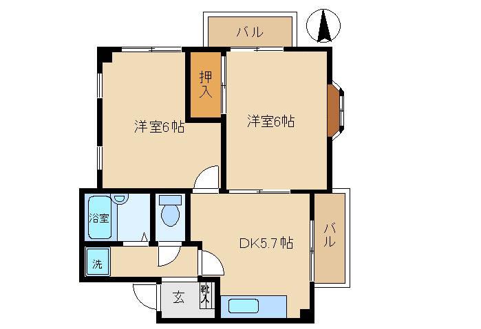 メゾンドボネ(2DK/2階)の間取り写真
