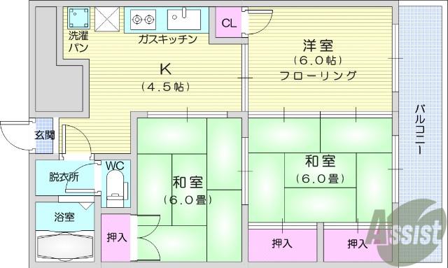 メイツ鈴木(3K/2階)の間取り写真