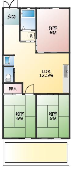 第3稲荷台ハイツ(3LDK/1階)の間取り写真