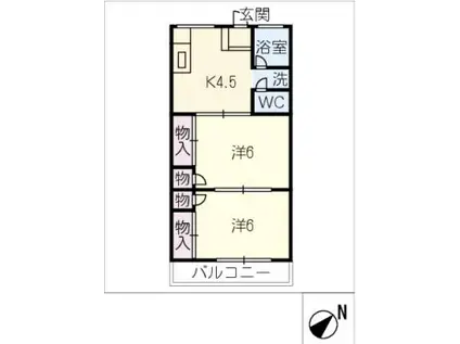 紅屋コーポ(2K/1階)の間取り写真