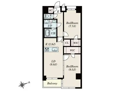 S-RESIDENCE神沢AFFORD(2LDK/9階)の間取り写真