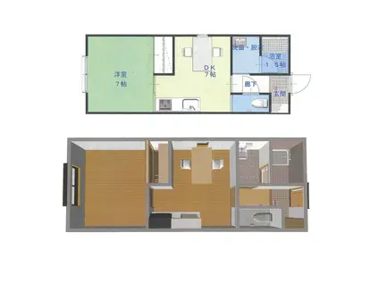 ハイツ瑞穂1DKアパート(1DK/1階)の間取り写真