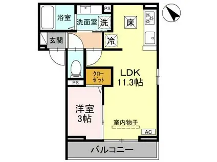 D-SERENO武蔵藤沢(1LDK/1階)の間取り写真