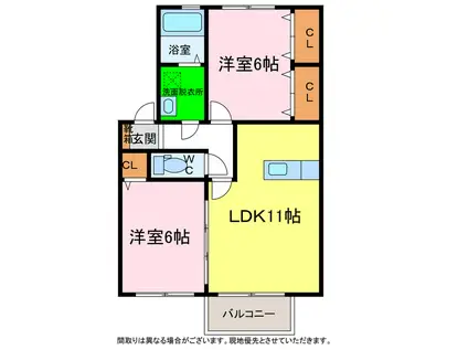 ルミナス富岡A(2LDK/1階)の間取り写真