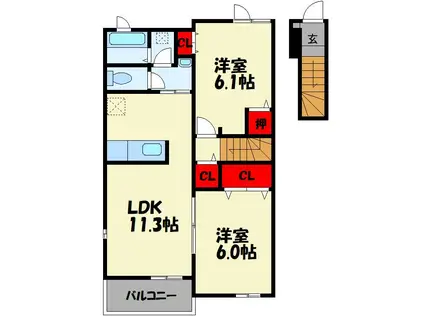 グランベル 和田(2LDK/2階)の間取り写真