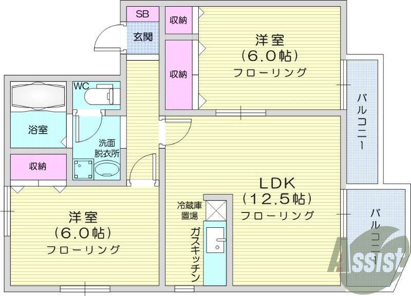 BRIOTERACCE仙台吉成 C棟(2LDK/1階)の間取り写真