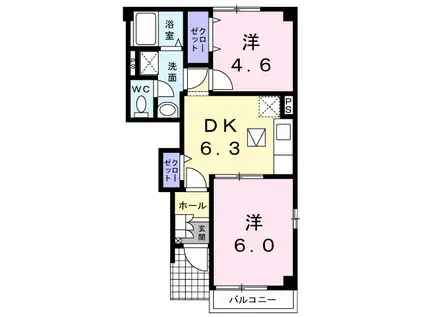 エレガンテ・パルコI(2DK/1階)の間取り写真