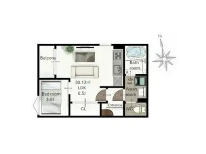 レガリスト東照宮8(1LDK/3階)の間取り写真