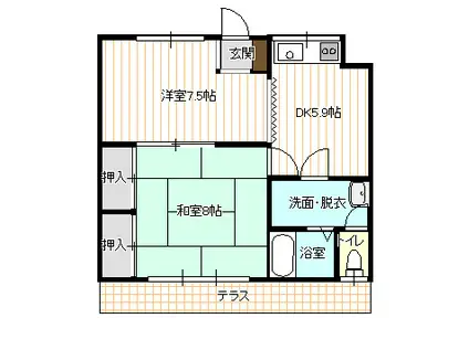 スカイコート(2DK/1階)の間取り写真