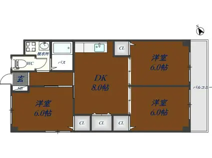 アプトシティ八尾(3DK/5階)の間取り写真