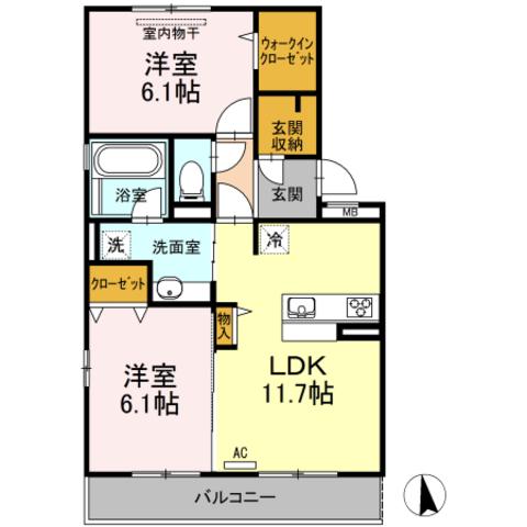 ヒルサイド171(2LDK/2階)の間取り写真