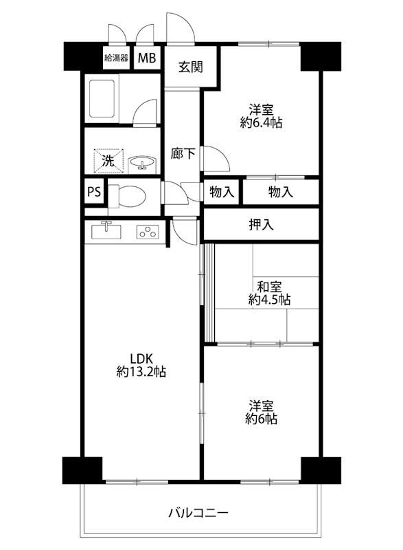 コープ野村川端町A棟(3LDK/4階)の間取り写真