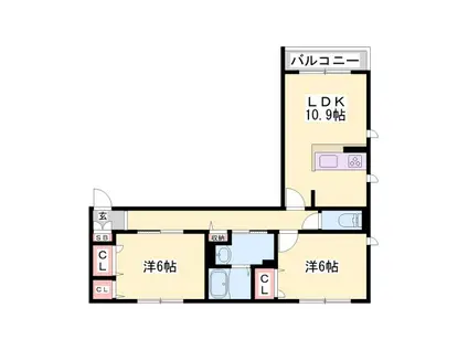 シャーメゾン新野辺(2LDK/2階)の間取り写真