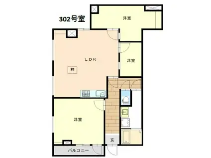 ウエストビル(3LDK/3階)の間取り写真