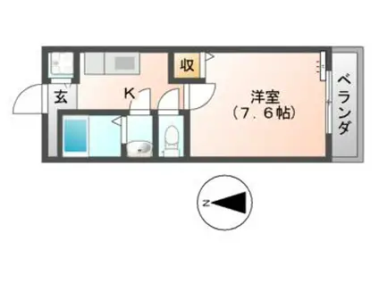 パーシモンフィールド(1K/2階)の間取り写真