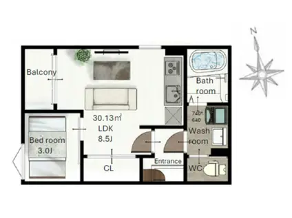 REGALEST東照宮南(1LDK/1階)の間取り写真