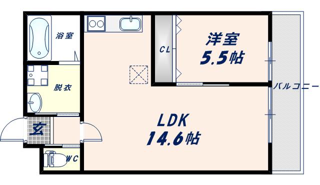 ミワパラディ新今里(1LDK/2階)の間取り写真