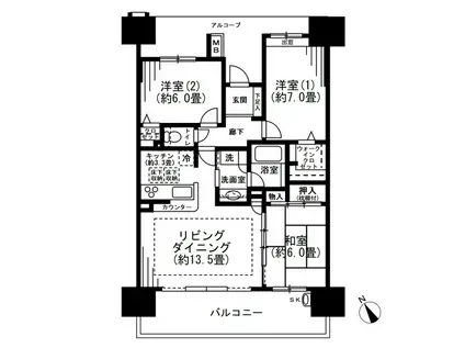 デュオヒルズ船橋(3LDK/6階)の間取り写真