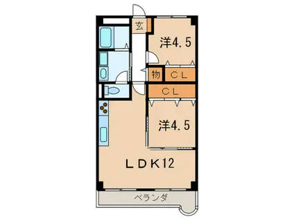 レジデンス芦屋(2LDK/5階)の間取り写真