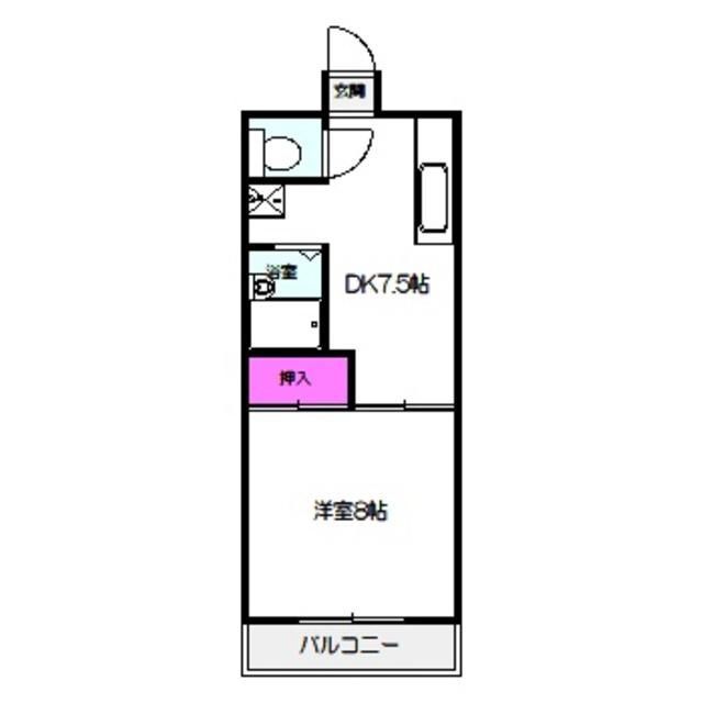 鶴見緑地ハイツ弐番館(1DK/6階)の間取り写真