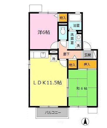 セジュールS C棟(2LDK/2階)の間取り写真