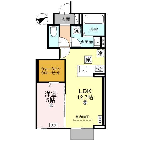 ANPOOL A棟(1LDK/1階)の間取り写真