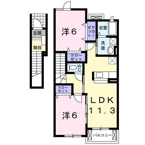 プラシード・フィルI(2LDK/2階)の間取り写真
