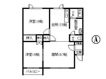 コーポ宝来2号館(2LDK/2階)の間取り写真