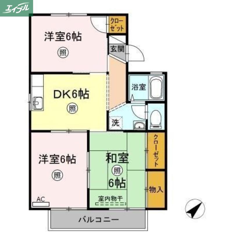 コスメティックスオオフクA棟(3DK/2階)の間取り写真