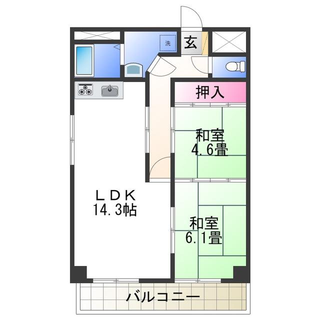 エレナ和歌浦(2LDK/2階)の間取り写真