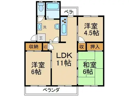 香里三井団地A96棟(3LDK/5階)の間取り写真